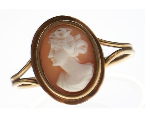 A cameo ring, in gold with wirework hoop marked 18k, 2.3g, size O  Hoop slightly distorted