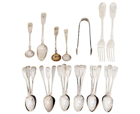 Miscellaneous Victorian and other silver teaspoons and small flatware, various makers and dates, 15ozs 12dwts  Wear consisten