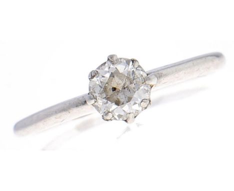 A diamond solitaire ring, the old cut diamond weighing approximately 0.5ct, in platinum marked PLAT, 3.1g, size M  Hoop worn 