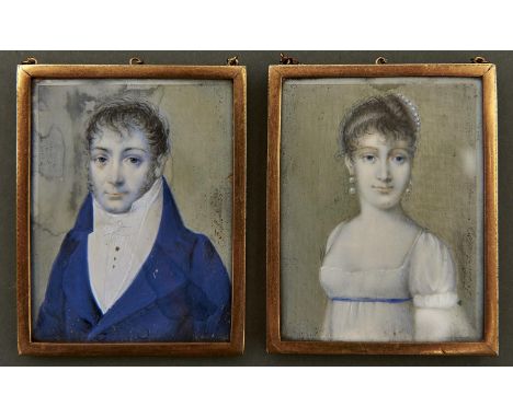 French School, early 19th century - Portrait Miniatures of a Lady and a Gentleman,&nbsp;pendants, indistinctly signed, ivory,