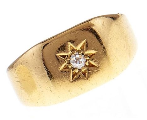 A Victorian diamond ring, gypsy set, in 18ct gold, marks rubbed, c1900, 3.9g, size P  Wear consistent with age