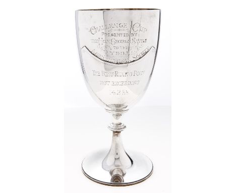 A Victorian silver cup on flared foot, engraved with presentation inscription and another on a later applied silver shield, 2