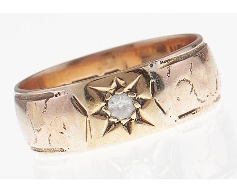 An Edwardian diamond ring, gypsy set, 9ct gold band, Chester 1902, 3.9g, size P  Wear consistent with age