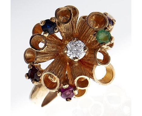 A multi gem ring, in 9ct gold, 3.8g, size P  Good condition