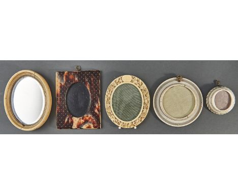 Four Chinese and European carved or turned ivory&nbsp; portrait miniature frames, 19th c&nbsp; and a faux tortoiseshell pique