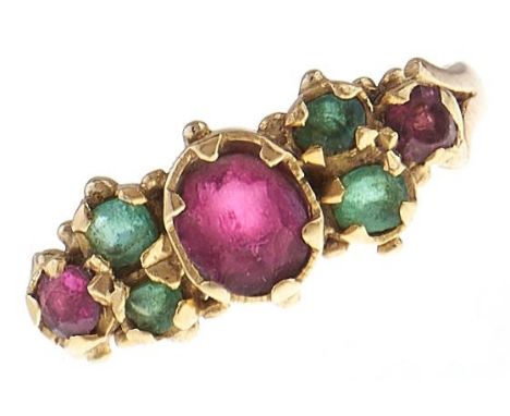 An antique tourmaline ring, c1900, in 18ct gold, 3g, size H  Central stone abraded, Birmingham marks rubbed