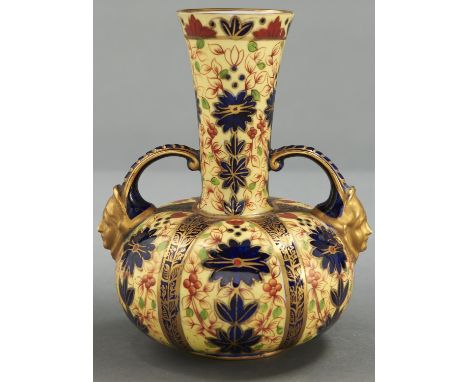 A Crown Derby yellow ground Imari pattern vase, c1885, 14.5cm h, printed mark, pattern 876  Light handling wear to gilding, m