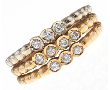 A Portuguese diamond ring, in gold, control mark for 18ct to each of the three hoops, 4g, size M  Good condition