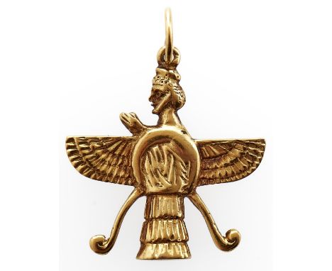 An ancient Egyptian style gold pendant in the form of a winged man, 5.3g  Light wear scratches only