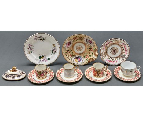 A pair of Flight, Barr and Barr Japan pattern coffee cans and a marbled example, c1820, 60mm h, impressed mark, a Machin moul