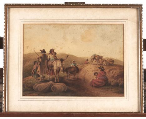 George Fearn Smith of Derby (1840-1929) – Gypsies, with inscription on an old label verso, watercolour, 21.5 x 30cm and Engli
