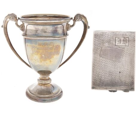 An Elizabeth II miniature silver trophy cup, 85mm h, by J B Chatterley &amp; Sons Limited, Birmingham 1952 and a silver book 