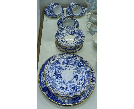 A Royal Crown Derby blue printed bone china Mikado pattern tea service and matching dinner and dessert ware, printed mark  