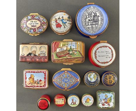 Fifteen Halcyon days and similar enamel boxes, 20th / 21st c, 63mm and smaller  Good condition