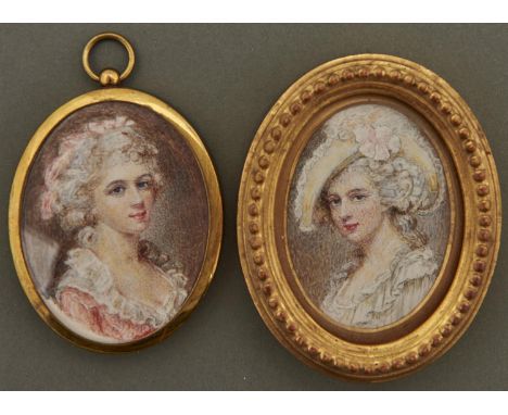 Attributed to Mabel Alma Littlebury (exhibited 1913-1929) - Portrait Miniatures of Ladies, on card, oval, 50 x 48mm and circa