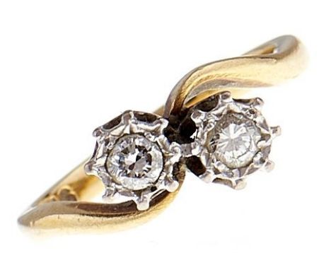 A diamond crossover ring, in gold marked 18ct, 2.6g, size G  Good condition