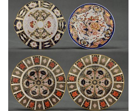 A pair of Royal Crown Derby Imari pattern plates, late 20th c, 26.5cm diam, printed marks, a Royal Crown Derby Witches patter