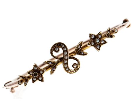 A split pearl bangle, early 20th c, in gold, 7.4g  Several split pearls deficient and dented from wear