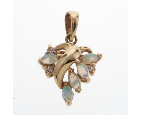 An opal and diamond pendant and pair of matching earrings, in 14ct gold, 2.9g  Good condition