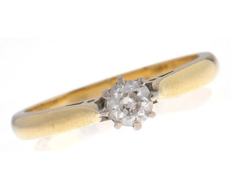 A diamond solitaire ring,&nbsp; the old cut diamond weighing approx 0.2ct, in 18ct gold, London 1975, 2.7g, size J  Good cond