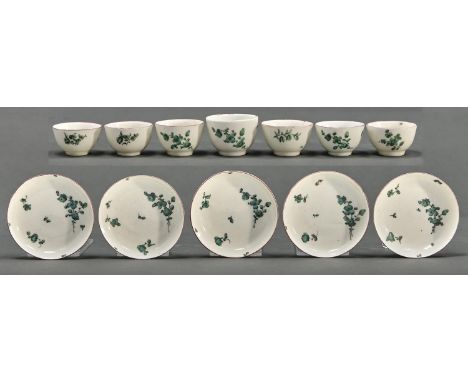 A rare Derby miniature or toy tea service,&nbsp;comprising six&nbsp;tea bowls, five saucers and a sucrier, late 18th c,&nbsp;