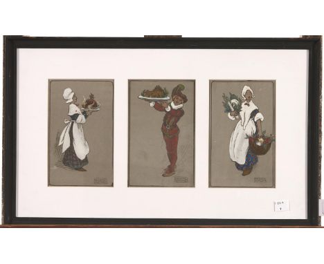 Eugenie Mary Kathleen Richards (1873-1941) - Christmas Pudding and two other illustrations, a set of three, all signed, gouac