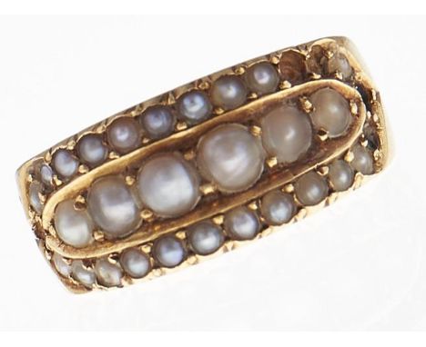 A Victorian split pearl ring, in 18ct gold, Chester 1881, 3.7g, size J  Several pearls deficient and light wear