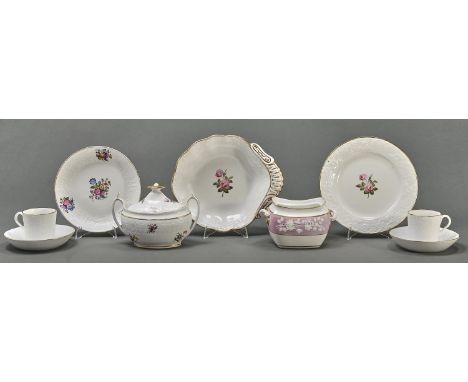 A group of Spode Swag and Dolphin Embossed bone china tea and dessert ware, c1812-15, painted with flowers or in the white, t
