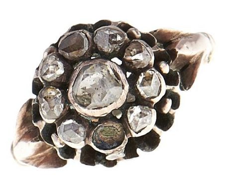 A Georgian rose diamond ring, later associated gold hoop, 2.2g, size I  Lacks one stone, wear consistent with age, hoop with 