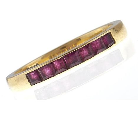 A ruby ring, in gold marked 18k, 3.7g, size M  Good condition