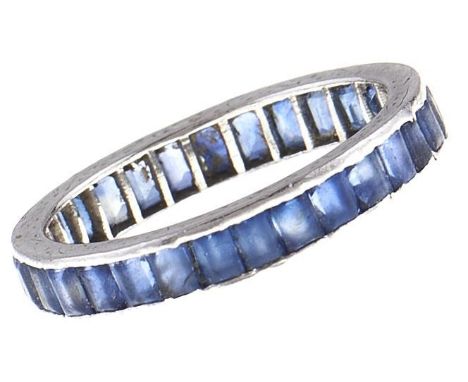 A sapphire eternity ring, platinum mount, unmarked, 3.3g, size L  Light wear scratches