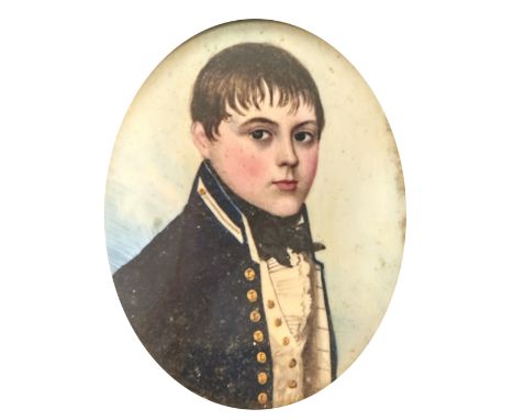 Frederick Buck (1771-1839) - Portrait Miniature of a Midshipman, ivory, oval, 65 x 54mm, papier mache frame with rose hanger 