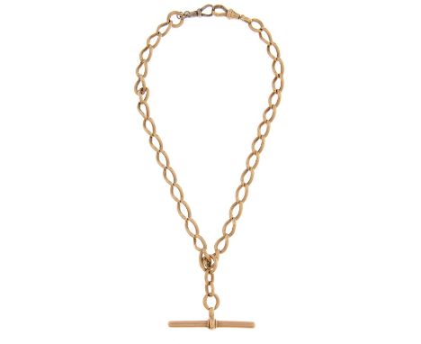 An 18ct gold Albert,&nbsp; early 20th c with T bar, 34.5cm overall, links individually marked, 49g  Light wear