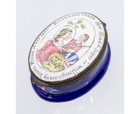 A late 18th/early 19th century enamel patch box, Britannia rears her head