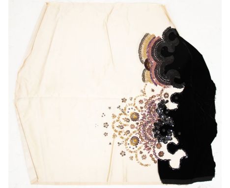 Sir Norman Hartnell (1901-79) - an iconic hemline panel from the House of Hartnell, the sample piece is embellished with blac