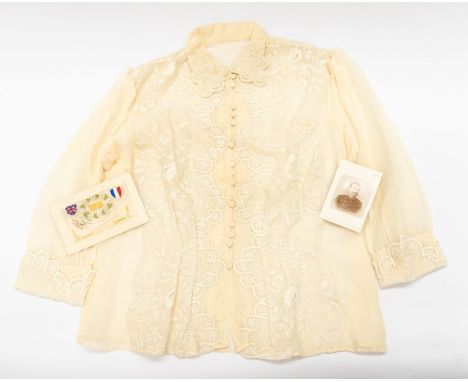 A 19th century French lace blouse, purportedly made from a dress given by Empress Eugenie wife of Napoleon III, with letters 