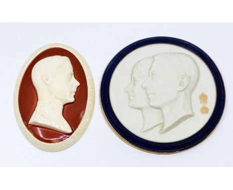 A Royal Worcester circular wall hanging plaque commemorating the coronation of King George VI and Queen Elizabeth, modelled b