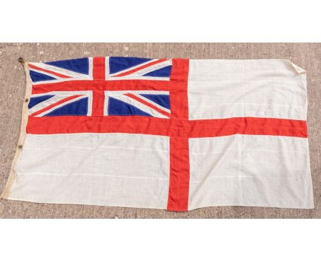 A Royal Navy battle flag ensign, panel stitched St George's Cross with Union Jack to top left, circa WWII era, approx 84cm x 