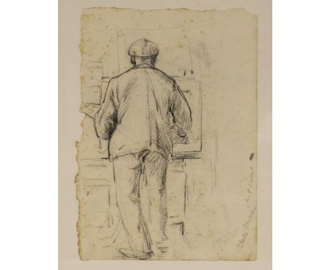 Millicent Margaret Fisher Prout (1875-1963), charcoal drawing, Sketch of a working artist, signed and inscribed in pencil 'Sl