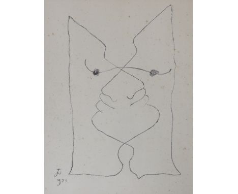 Jean Cocteau (1889-1963), lithograph, The Kiss, signed and dated 1954 in the plate, 34 x 26cm