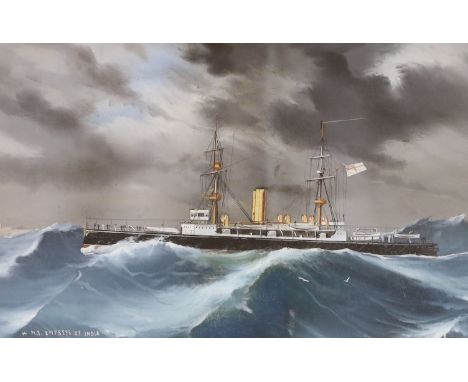 Neapolitan School, gouache, Ship portrait of HMS Empress of India, 30 x 47cm