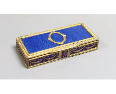A 19th century decorative French blue enamel and paste box, 10.5cm wide
