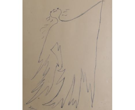 After Jean Cocteau, lithograph, Sous la manteau de feu, inscribed and dated 1954, 35 x 30cm