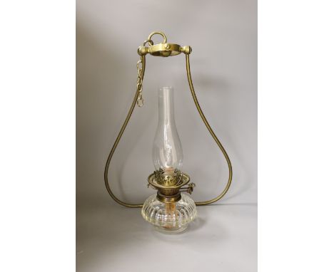 A Victorian hanging oil gimbal lamp