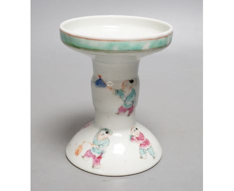 A 19th century Chinese famille rose candlestick or joss stick stand, 11.5cm