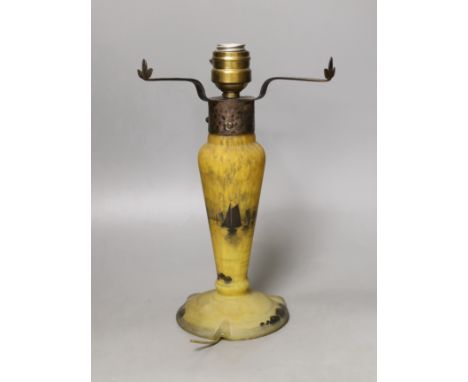 A Daum cameo glass table lamp base, early 20th century, signed Daum, Nancy, 28cm tall