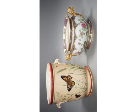 A Paris porcelain Aesthetic style wine cooler, late 19th century and a Copeland Spode small tureen, tallest 18cm