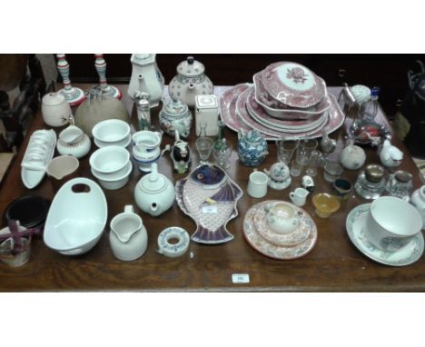 A quantity of Copeland Spode 'Camilla' patterned dinnerware; various teapots; decorative china; two glass inkwells etc.
