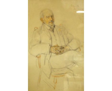 A pencil portrait study of a seated gentleman, signed R David