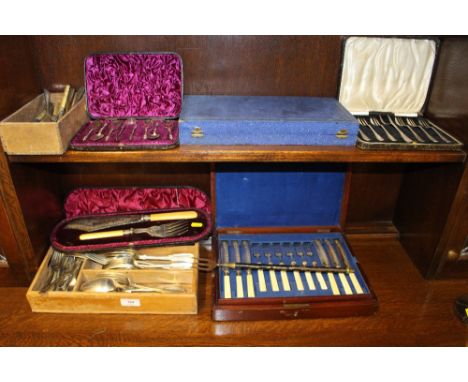 A quantity of various cased cutlery; a cutlery tray and a telescopic toasting fork